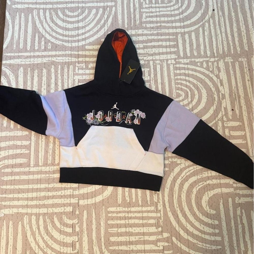Jordan Girls Black Purple Floral Graphic Hoodie 45C021-023 Size S 8-10